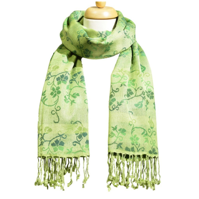 Schal aus Wolle (50%) und Viskose (50%) - Blumenmuster: Grün