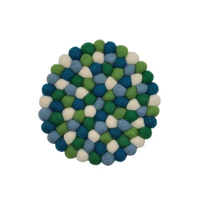 Filz Untersetzer Rund dicke Kugeln ca. 20 cm - Grün/Blau/Weiß
