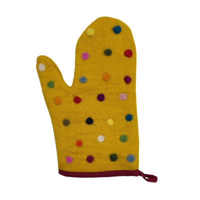 Topfhandschuh aus Filz Spotty Goldgelb rechte Hand