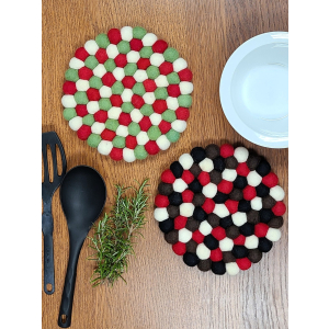 Filz Untersetzer Rund dicke Kugeln ca. 20 cm - Rot/Weiß/Schwarz/Schokolade