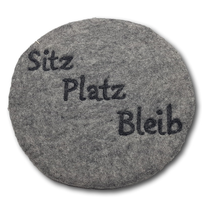 Filzkissen rund Ø 35 cm "Sitz Platz Bleib" -  Hellgrau