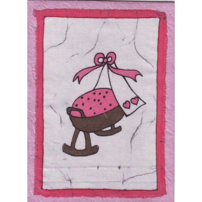 Grußkarte Kinderwiege rosa