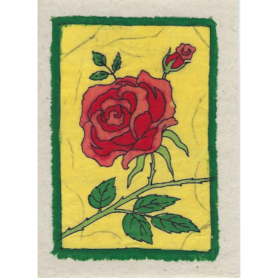 Grußkarte gelbe Rose, grüner Rand