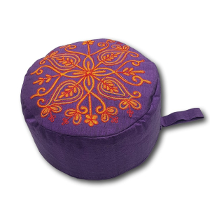 Yoga-Sitzkissen (violett) aus Baumwolle mit roter...