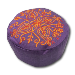 Yoga-Sitzkissen (violett) aus Baumwolle mit roter...
