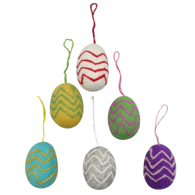 Eier Anhänger mit Zig-Zag Muster (6er Set)