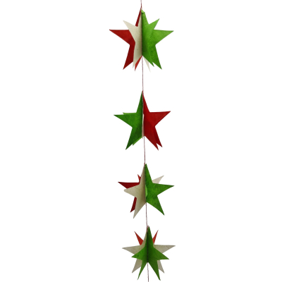 Papier Girlande aus Lokta Papier - Sterne, rot/weiß/grün 