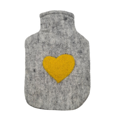 Wärmflaschenüberzug aus Filz - klein für 0,8l Flasche Herz gelb / Natur hell