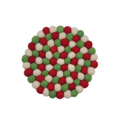 Filz Untersetzer Rund dicke Kugeln ca. 20 cm - Rot/Weiß/Grün