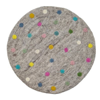 Sitzkissen "Spotty" -  rund ca. 35 cm - Hellgrau mit pastellfarbenen Tupfen