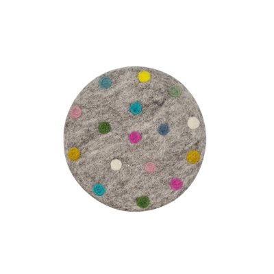 Untersetzer "Spotty" -  rund ca. 21 cm - Hellgrau mit pastellfarbenen Tupfern