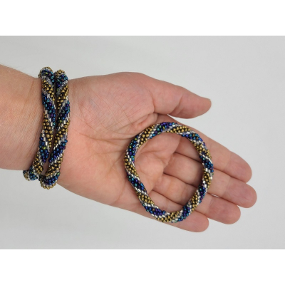 Armband, 3er Set - Muster #2 Blau mit Gold