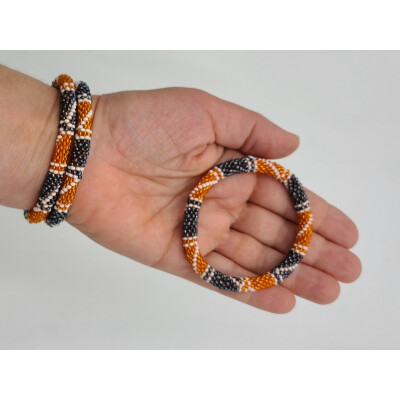 Armband, 3er Set - Muster #9 Orange & Schwarz mit Weiß