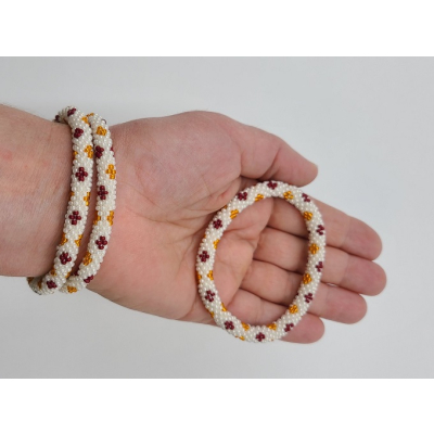 Armband, 3er Set - Muster #35 Weiß mit Orange & Dunkelrot