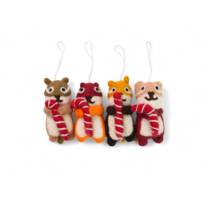 Filz Deko: Hänger Eichhörnchen mit Zuckerstange (4er Set)