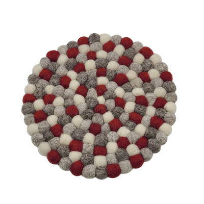 Filz Untersetzer dünne Kugeln, Ø ca. 21 cm - Grautöne mit Dunkelrot & Weiß