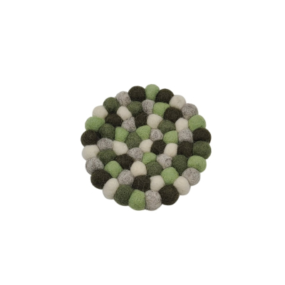 Filz Untersetzer dünne Kugeln, Ø ca 10 cm - Grüntöne mit Grau & Weiß