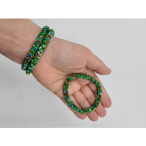 Armband, 3er Set - Muster #44  Grün mit bunten...