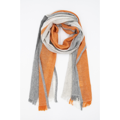 Wollschal mit Streifen (60 * 200 cm), Grau mit Orange