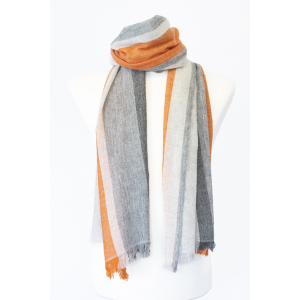Wollschal mit Streifen (60 * 200 cm), Grau mit Orange