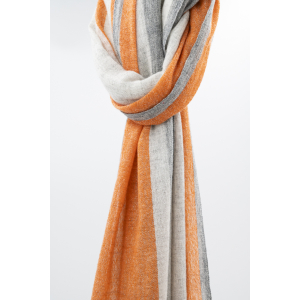 Wollschal mit Streifen (60 * 200 cm), Grau mit Orange