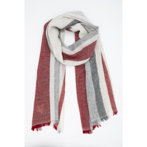 Wollschal mit Streifen (60 * 200 cm), Grau mit Rot