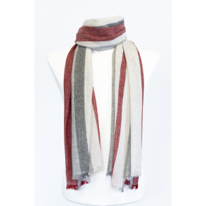 Wollschal mit Streifen (60 * 200 cm), Grau mit Rot
