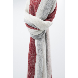 Wollschal mit Streifen (60 * 200 cm), Grau mit Rot