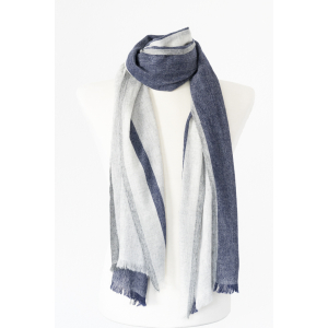 Wollschal mit Streifen (60 * 200 cm), Grau mit Blau