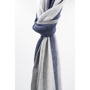Wollschal mit Streifen (60 * 200 cm), Grau mit Blau