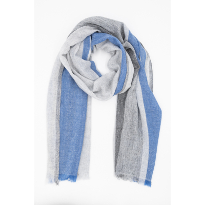 Wollschal mit Streifen (60 * 200 cm), Grau mit Royalblau