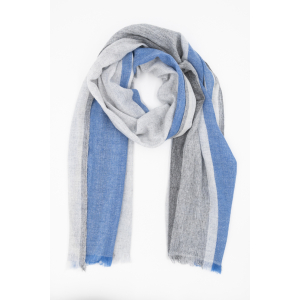 Wollschal mit Streifen (60 * 200 cm), Grau mit Royalblau