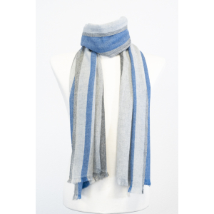 Wollschal mit Streifen (60 * 200 cm), Grau mit Royalblau