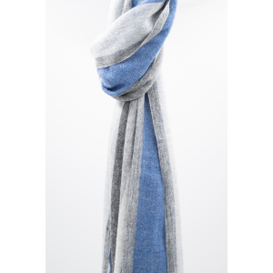 Wollschal mit Streifen (60 * 200 cm), Grau mit Royalblau
