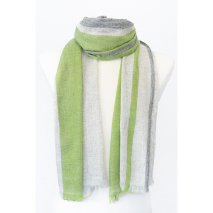 Wollschal mit Streifen (60 * 200 cm), Grau mit Grün