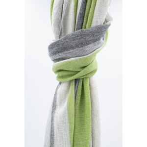 Wollschal mit Streifen (60 * 200 cm), Grau mit Grün