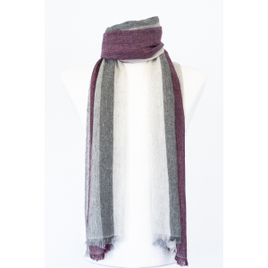 Wollschal mit Streifen (60 * 200 cm), Grau mit Brombeer-Rot