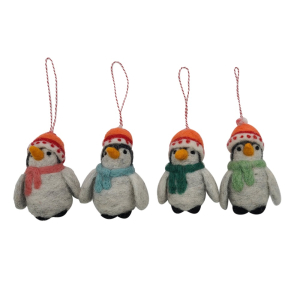 Filz Deko: Hänger Pinguin mit Mütze (4er Set)