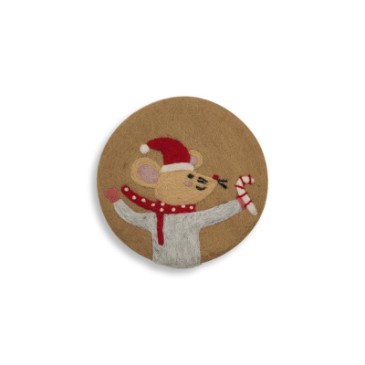 Filz Untersetzer Weihnachtsmaus mit Zuckerstange (Ø ca. 21 cm), beige