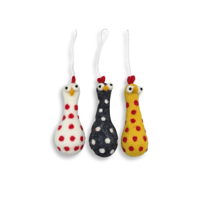 Filz Deko: Gepunktete Hühner  (3er Set)