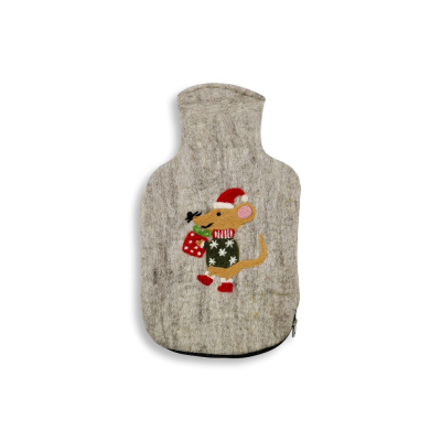 Wärmflaschenüberzug Maus mit Geschenk, hellgrau (groß, 2,0l)