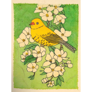 Grußkarte Vogel im Blütenzweig