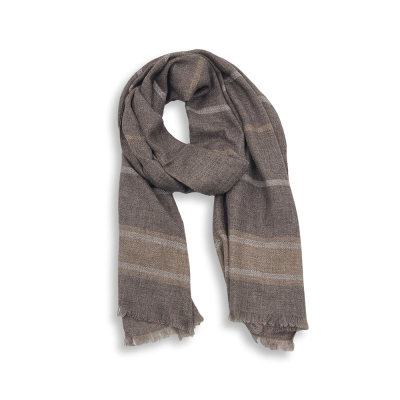 Gestreifter Wollschal: Braun mit Naturweiß & Beige