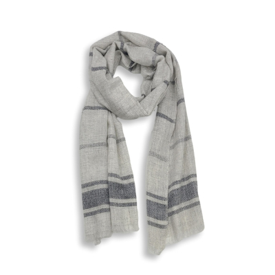 Gestreifter Wollschal: Grau mit Anthrazit & Naturweiß
