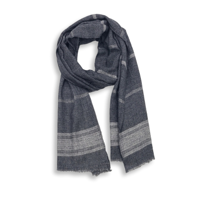Gestreifter Wollschal: Anthrazit mit Naturweiß & Grau