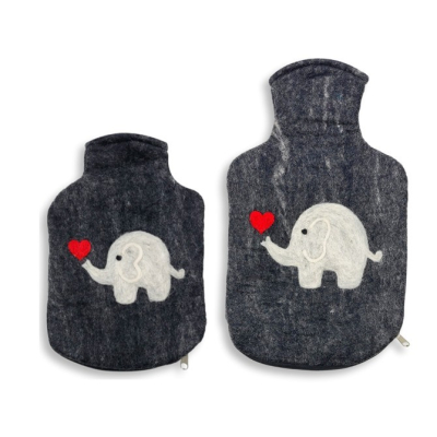 Wärmflaschenüberzug mit Innenfutter: Elefant, anthrazit (verschiedene Größen)