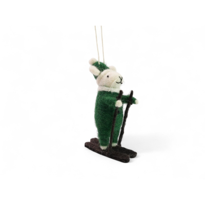 Filz Deko: Maus auf Skiern, grün