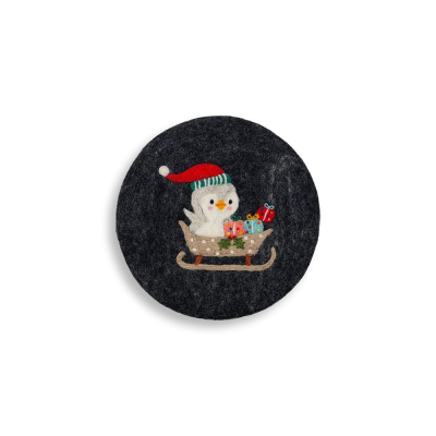 Untersetzer Pinguin mit Schlitten, anthrazit