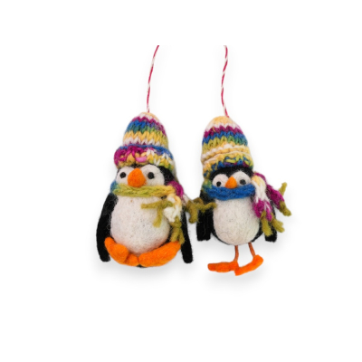 Filz Deko: Hänger Pinguin mit Strickmütze (2er Set)