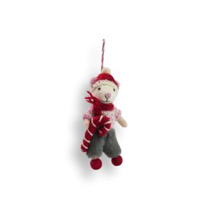 Felt Decoration: Mouse Ornament with a Candy Cane
